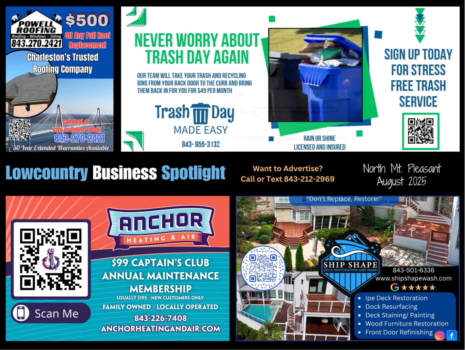 Back of a mailed Spotlight Postcard with local business ads